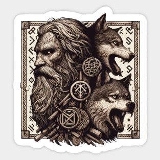 Odin with Two Wolfs Norse Mythology Valhalla Sticker